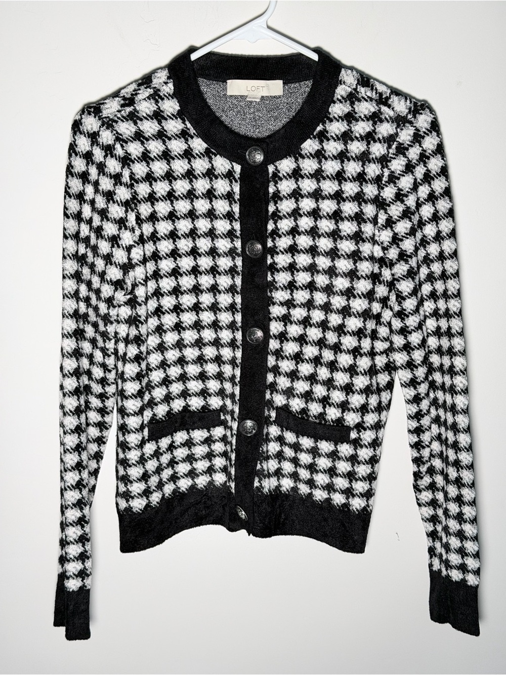 LOFT Black and White Houndstooth Cardigan